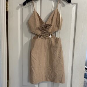 Zara Beige Cutout Mini Dress with Floral Appliqués